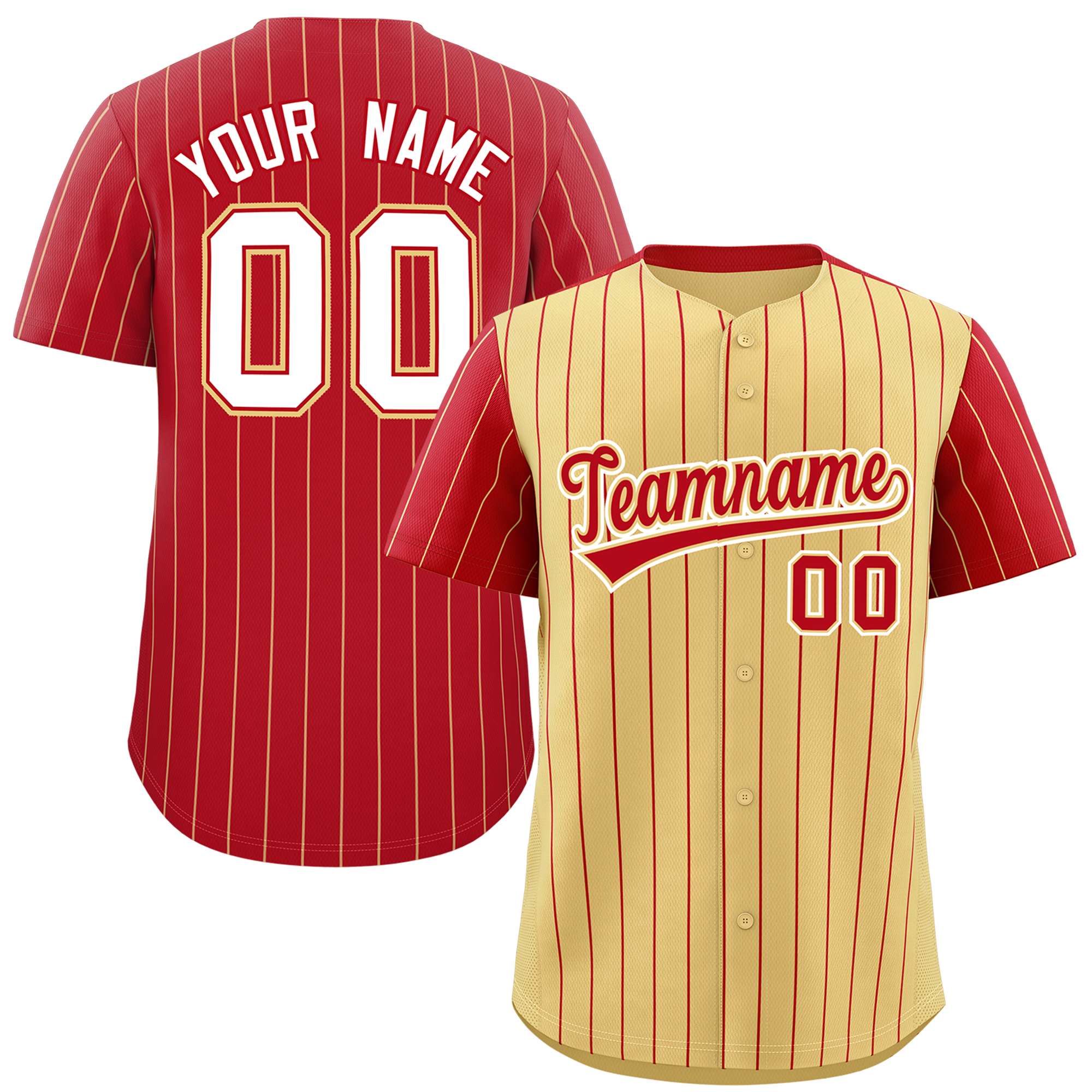 Custom Khaki Red Pinstripe Personalized Raglan Sleeves Authentic Baseball Jersey