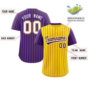 Custom Gold Purple Pinstripe Personalized Raglan Sleeves Authentic Baseball Jersey