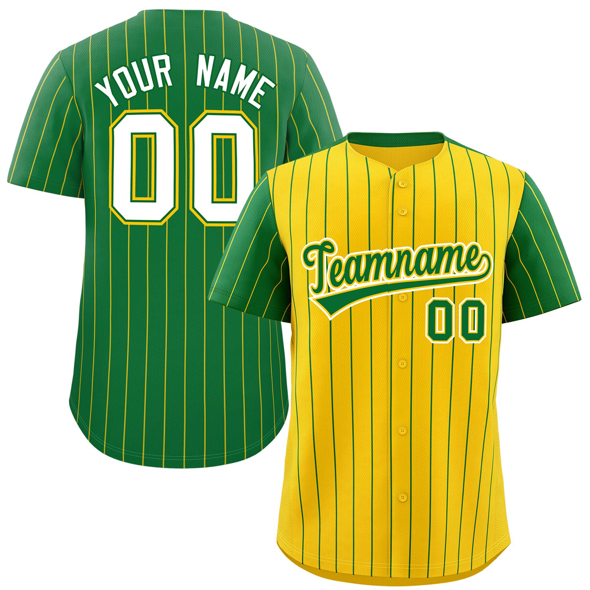 Custom Gold Kelly Green Pinstripe Personalized Raglan Sleeves Authentic Baseball Jersey