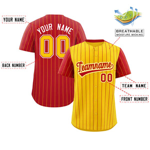 Custom Gold Red Pinstripe Personalized Raglan Sleeves Authentic Baseball Jersey