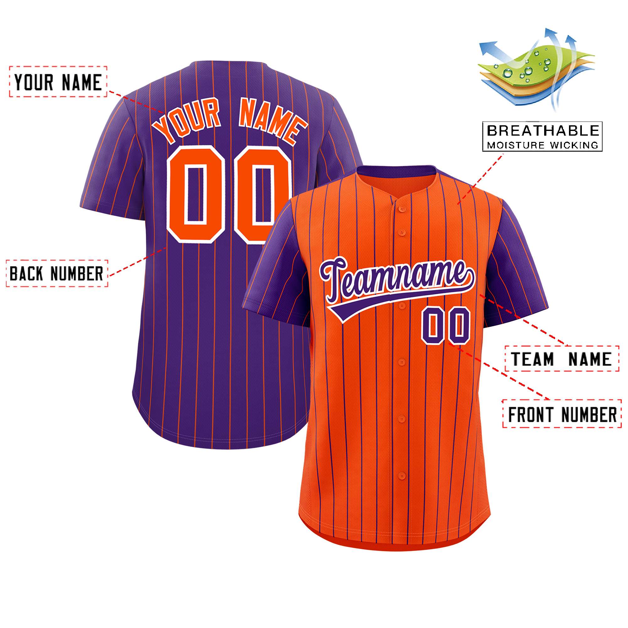 Custom Orange Purple Pinstripe Personalized Raglan Sleeves Authentic Baseball Jersey