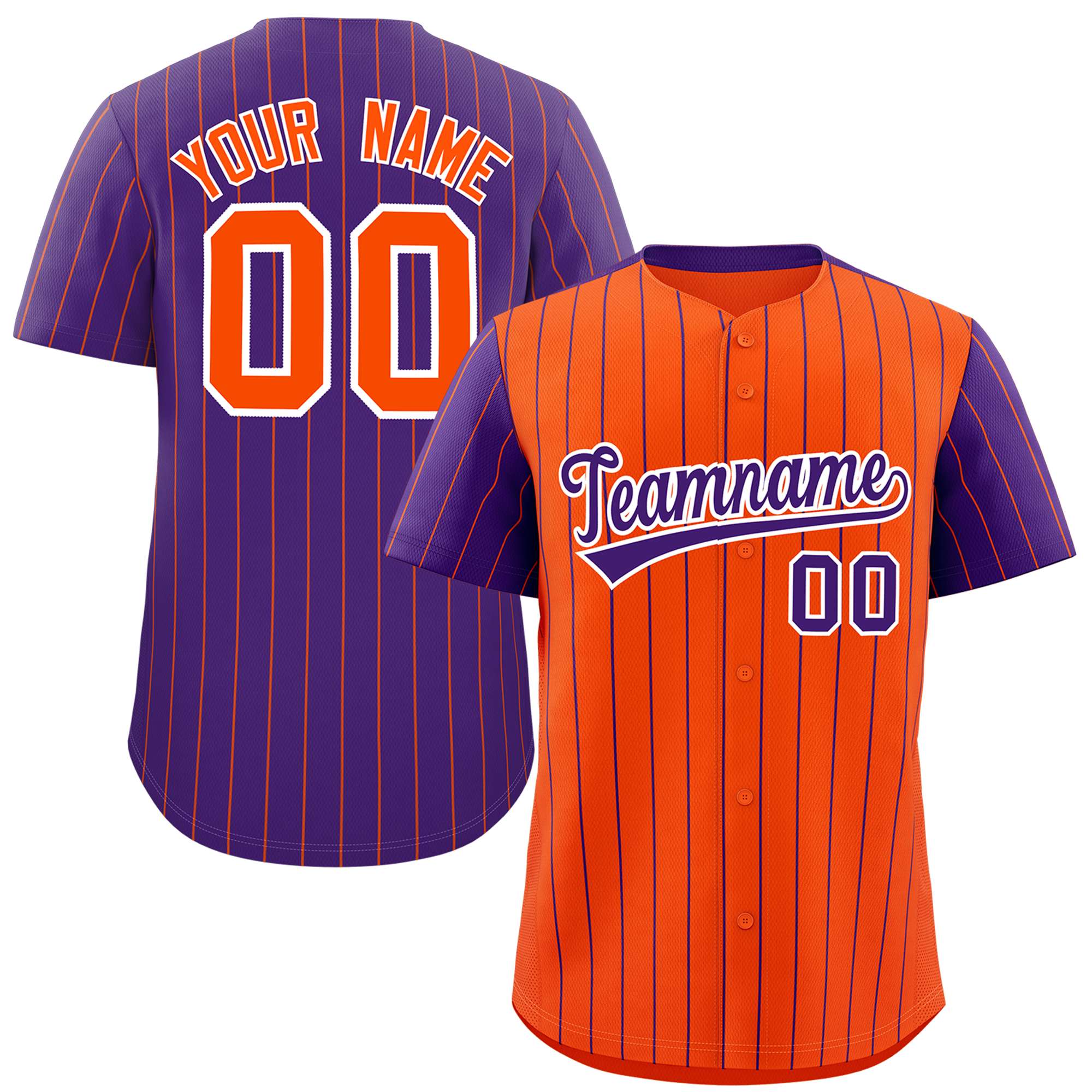 Custom Orange Purple Pinstripe Personalized Raglan Sleeves Authentic Baseball Jersey