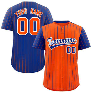 Custom Orange Royal Pinstripe Personalized Raglan Sleeves Authentic Baseball Jersey