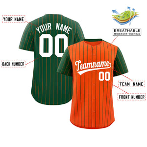 Custom Orange Green Pinstripe Personalized Raglan Sleeves Authentic Baseball Jersey