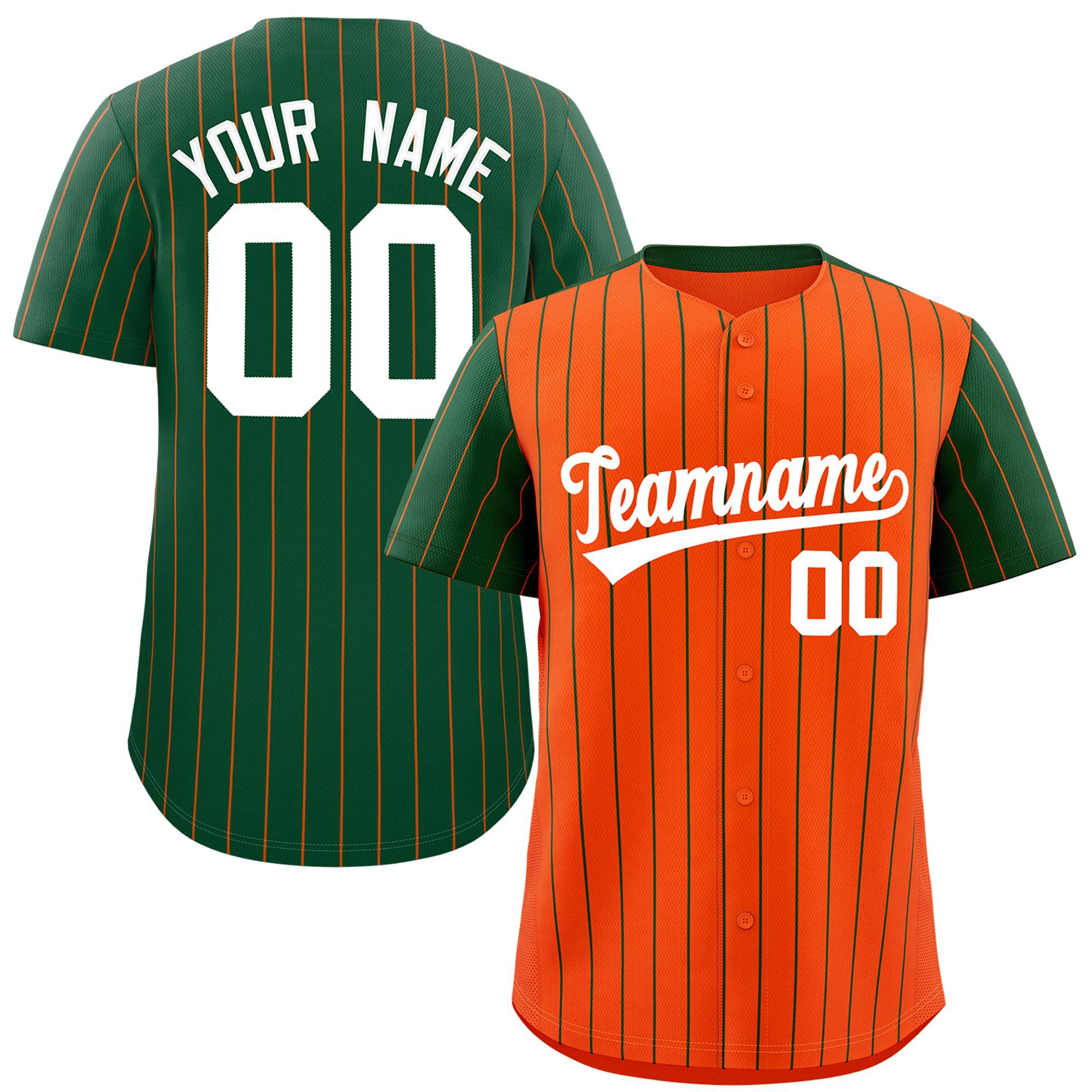 Custom Orange Green Pinstripe Personalized Raglan Sleeves Authentic Baseball Jersey