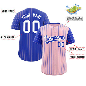 Custom Light Pink Royal Pinstripe Personalized Raglan Sleeves Authentic Baseball Jersey