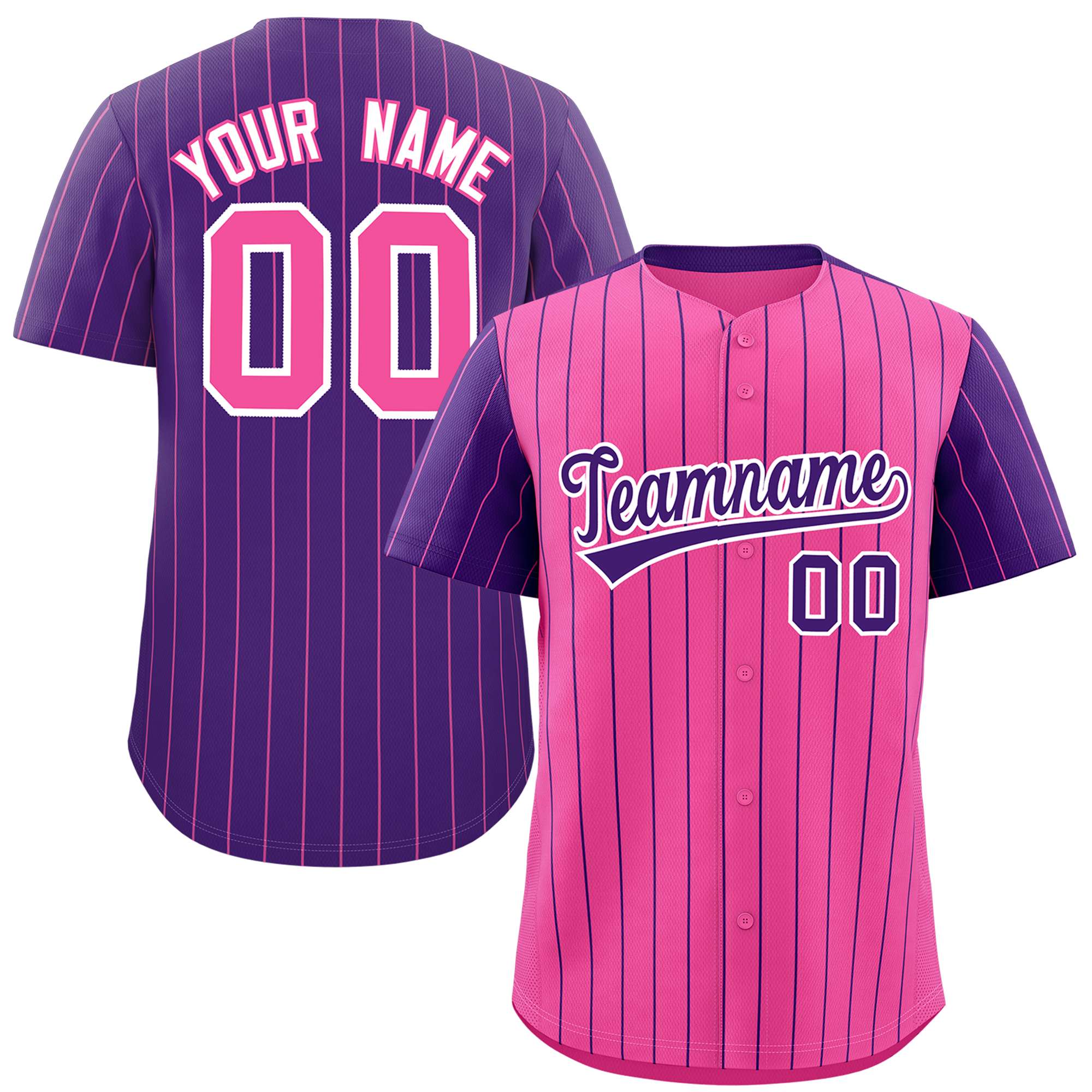 Custom Pink Purple Pinstripe Personalized Raglan Sleeves Authentic Baseball Jersey