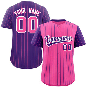 Custom Pink Purple Pinstripe Personalized Raglan Sleeves Authentic Baseball Jersey