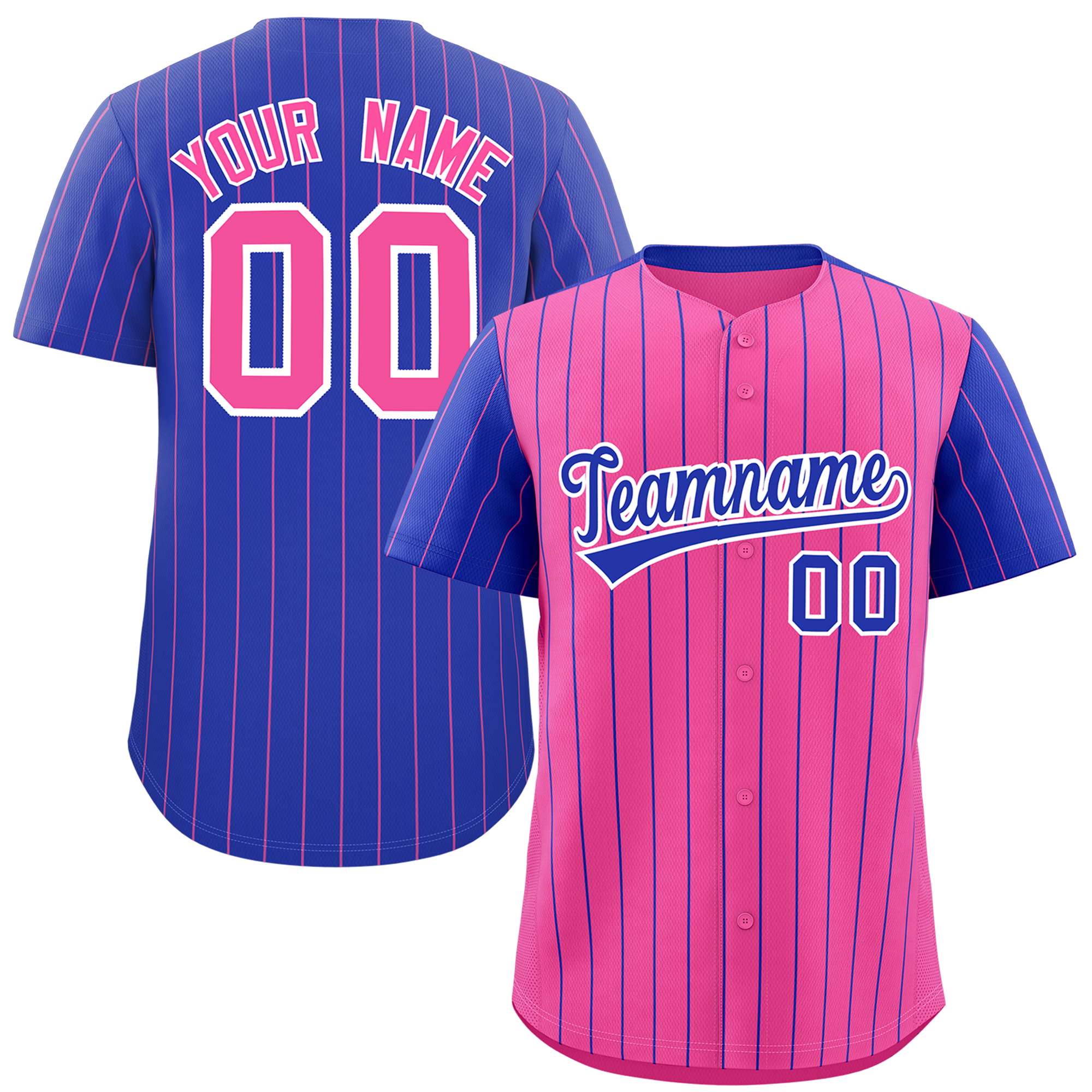 Custom Pink Royal Pinstripe Personalized Raglan Sleeves Authentic Baseball Jersey