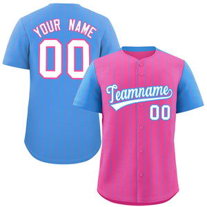 Custom Pink Powder Blue Pinstripe Personalized Raglan Sleeves Authentic Baseball Jersey