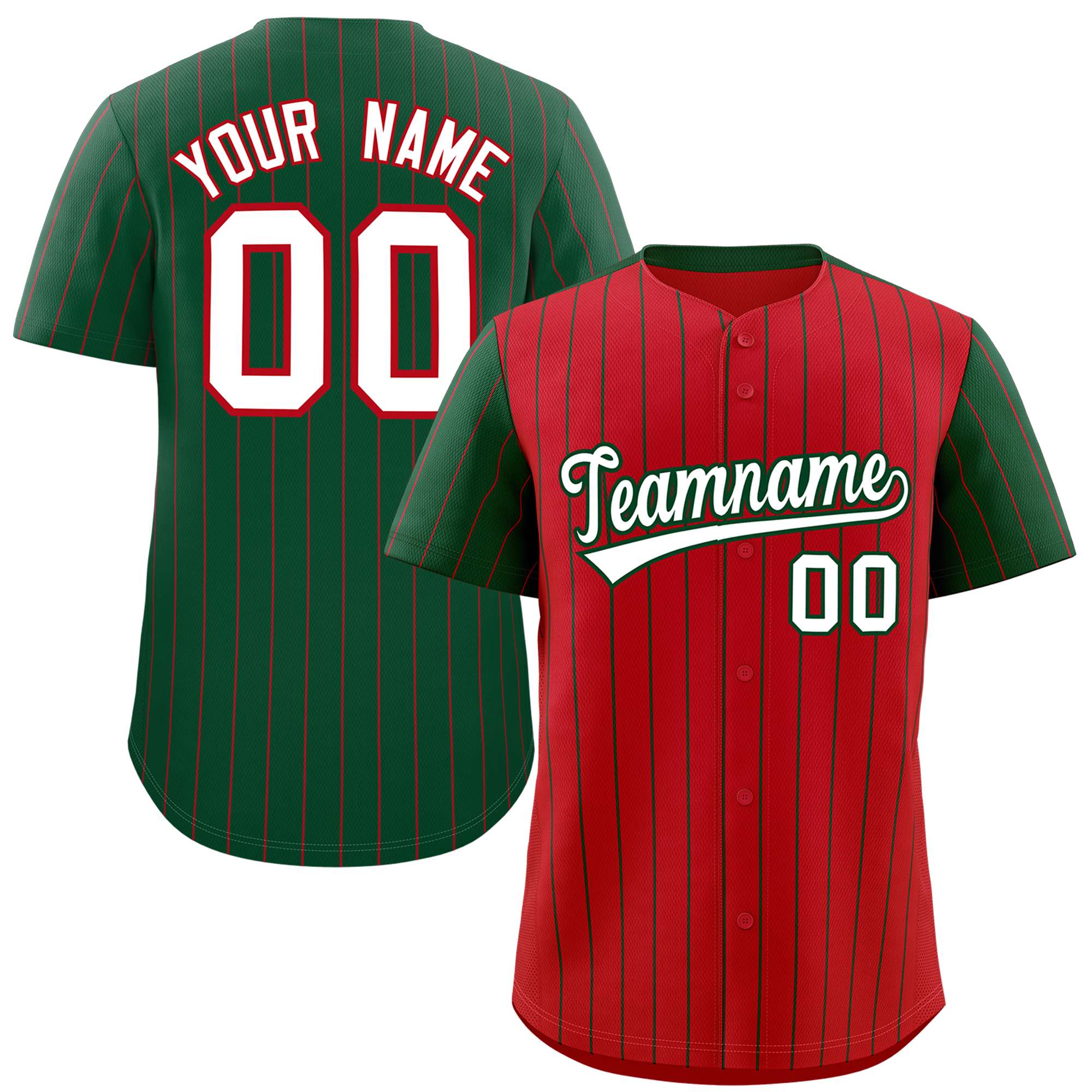 Custom Red Green Pinstripe Personalized Raglan Sleeves Authentic Baseball Jersey