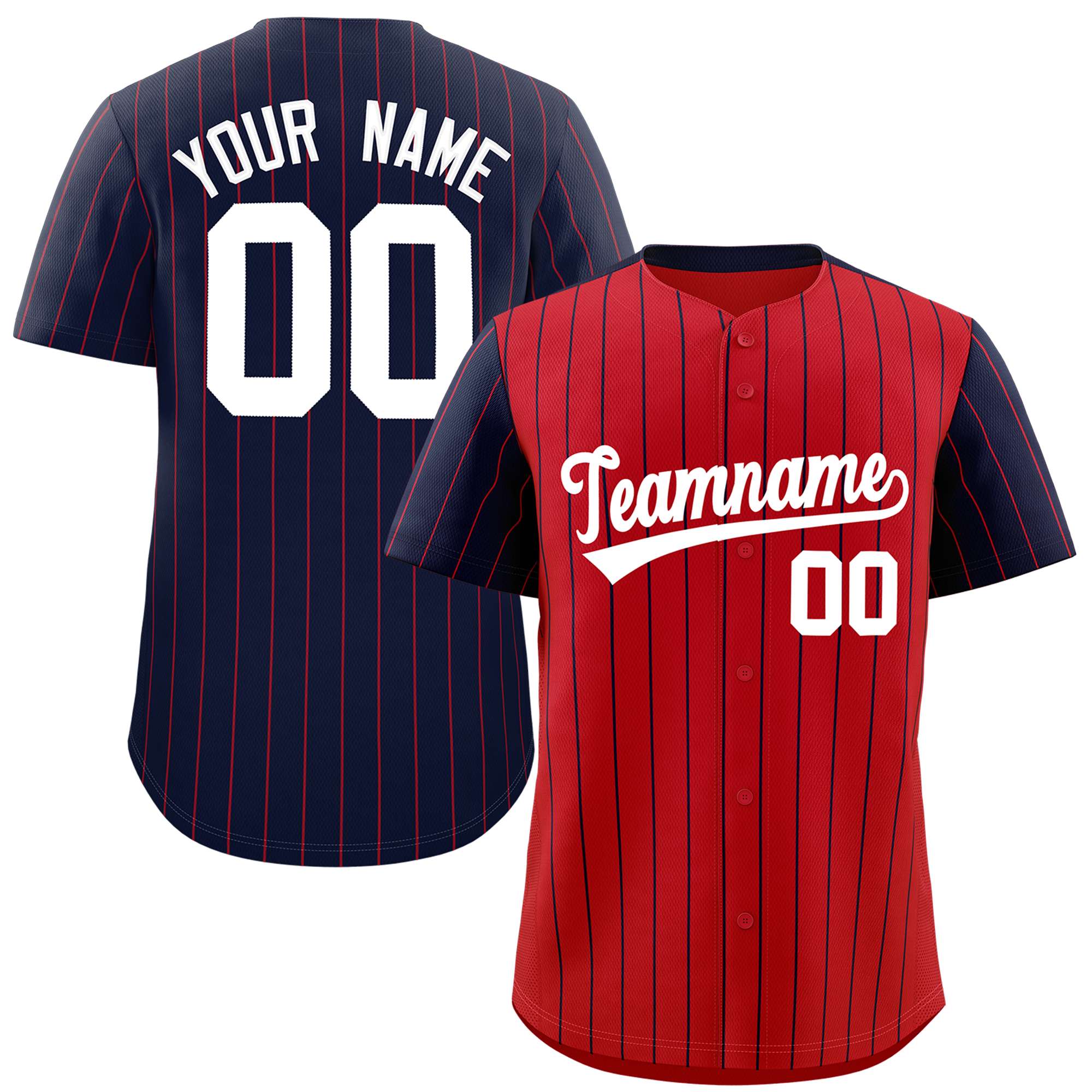 Custom Red Navy Pinstripe Personalized Raglan Sleeves Authentic Baseball Jersey