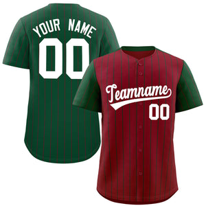 Custom Crimson Green Pinstripe Personalized Raglan Sleeves Authentic Baseball Jersey