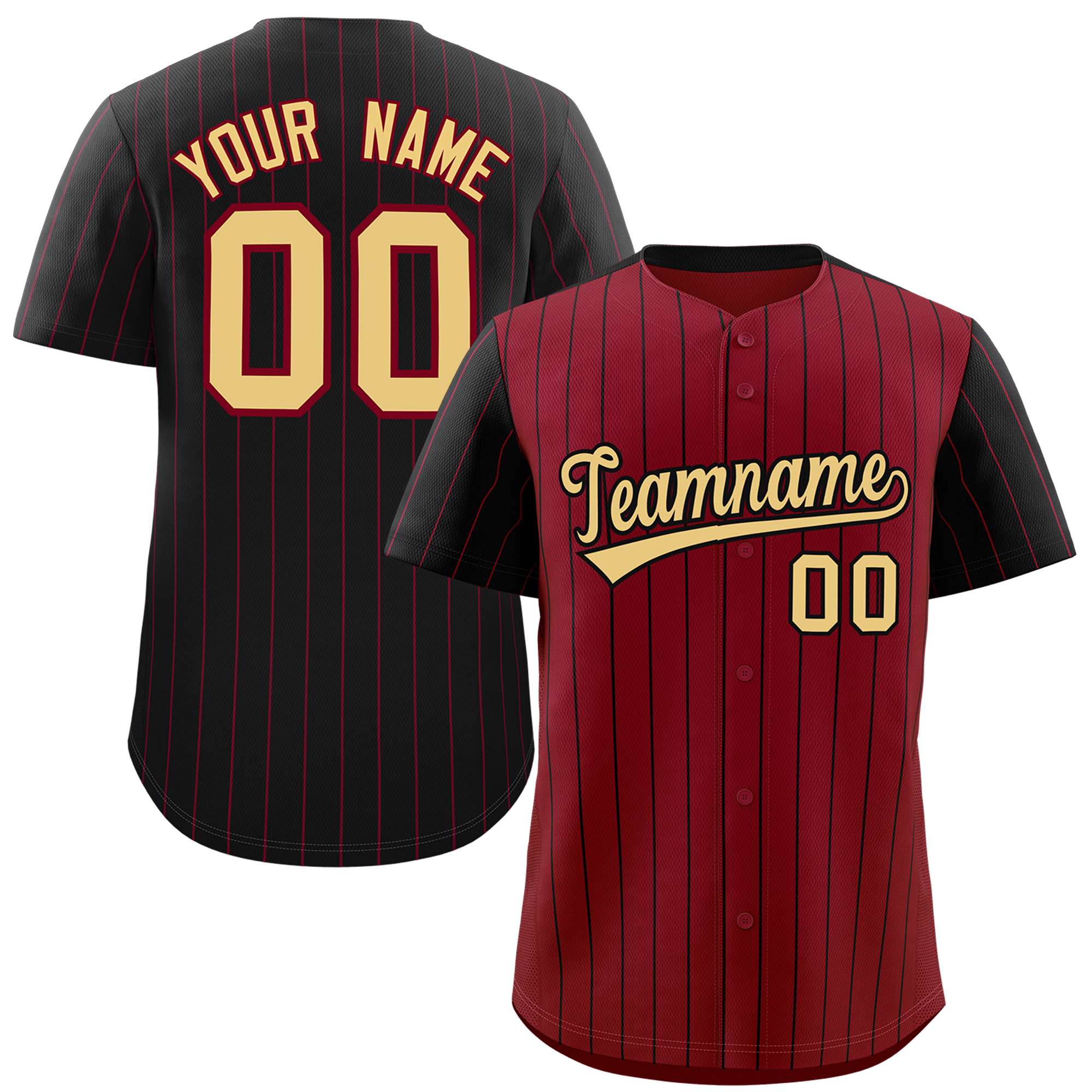 Custom Crimson Black Pinstripe Personalized Raglan Sleeves Authentic Baseball Jersey