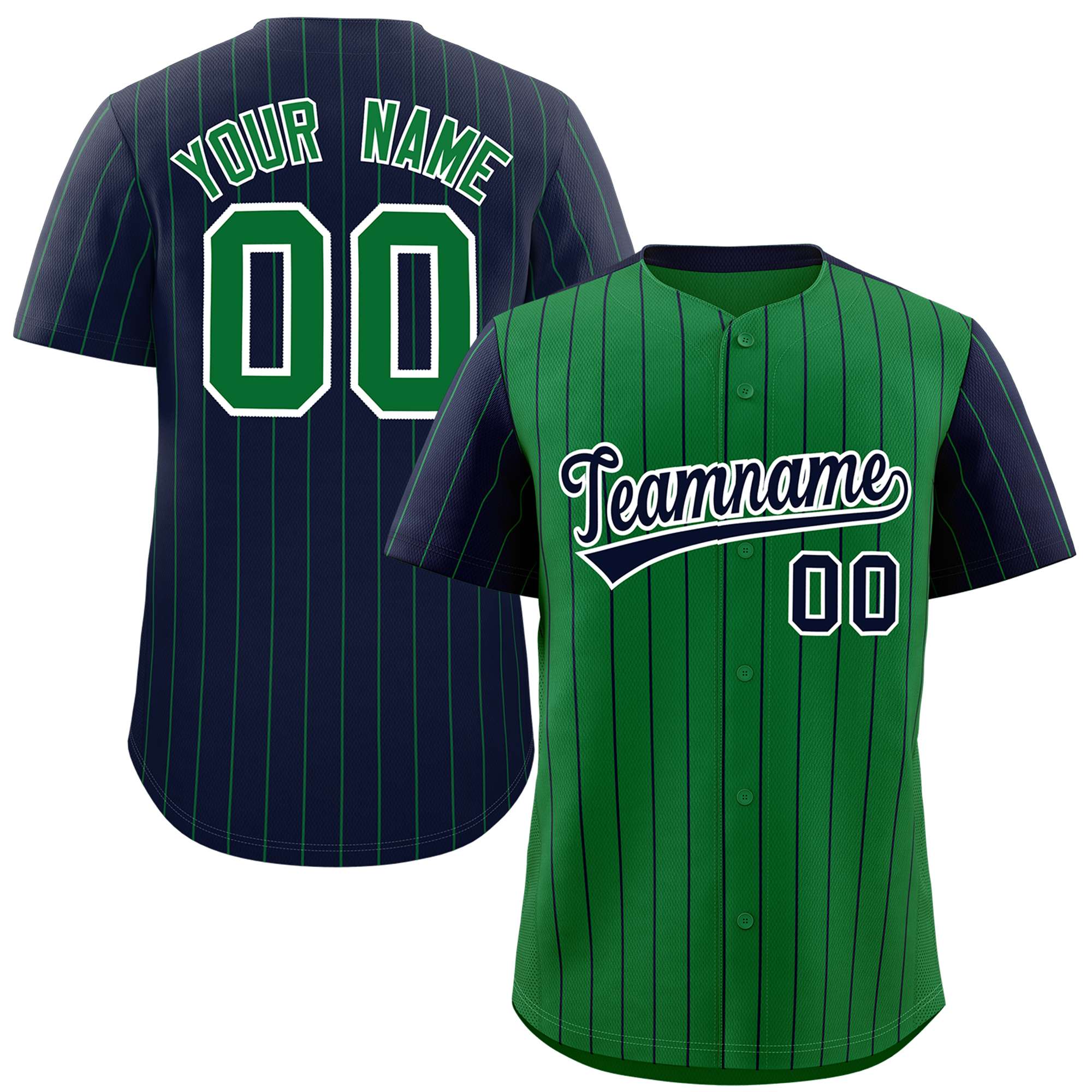 Custom Kelly Green Navy Pinstripe Personalized Raglan Sleeves Authentic Baseball Jersey