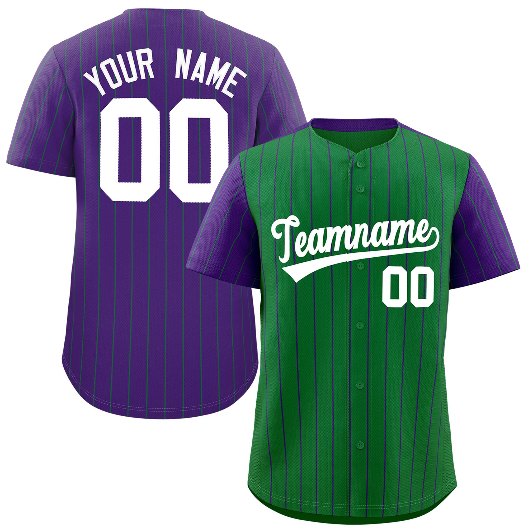 Custom Kelly Green Purple Pinstripe Personalized Raglan Sleeves Authentic Baseball Jersey