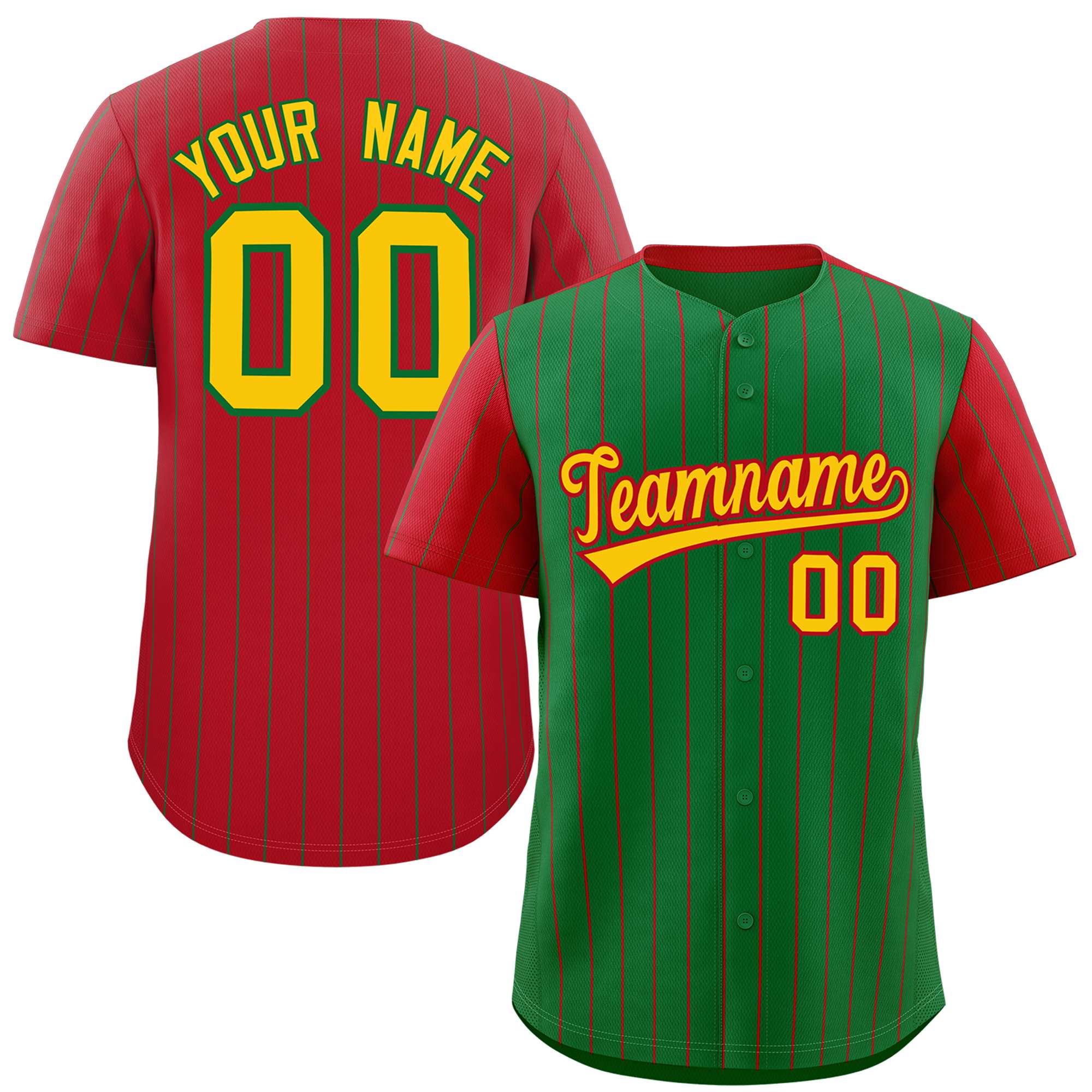 Custom Kelly Green Red Pinstripe Personalized Raglan Sleeves Authentic Baseball Jersey