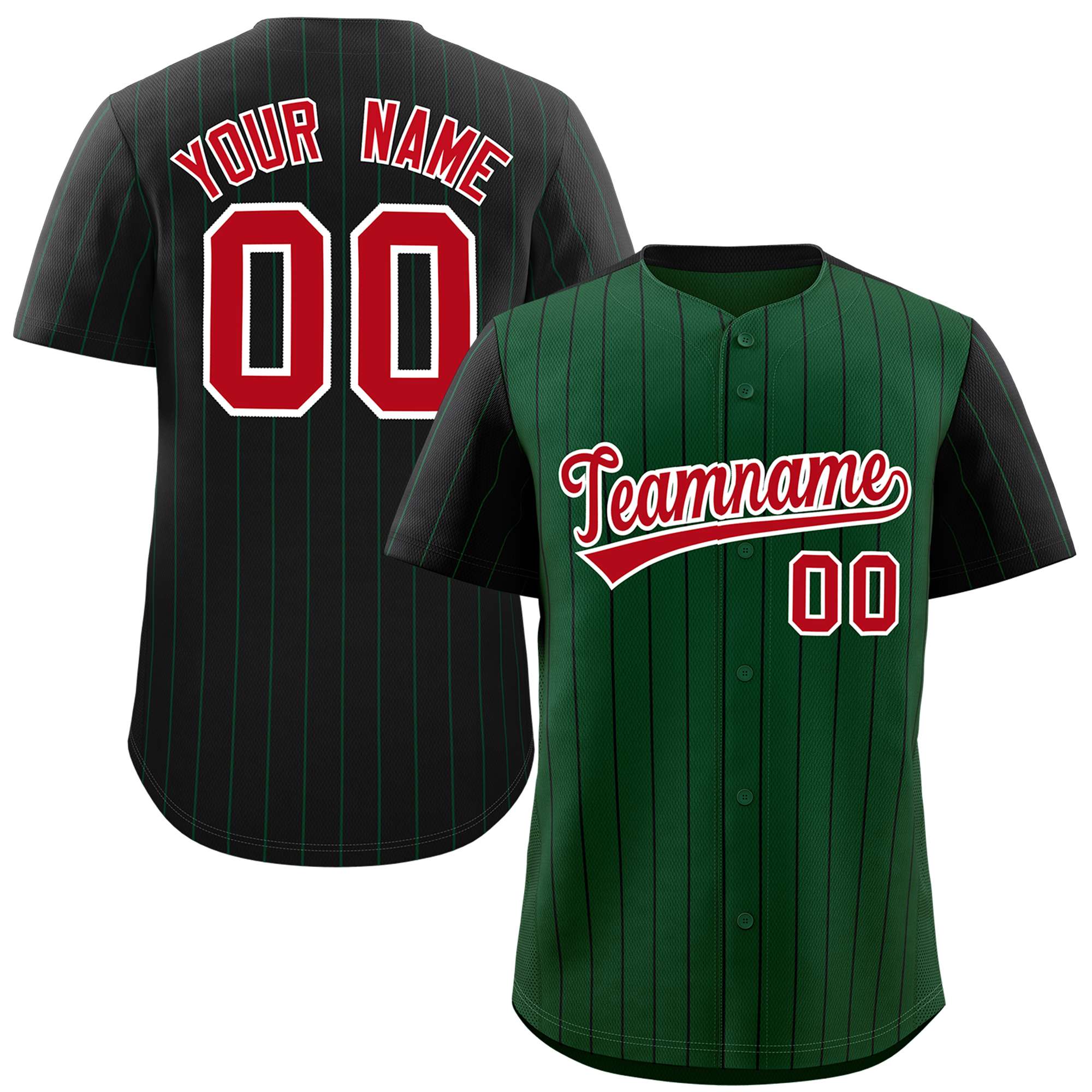 Custom Green Black Pinstripe Personalized Raglan Sleeves Authentic Baseball Jersey