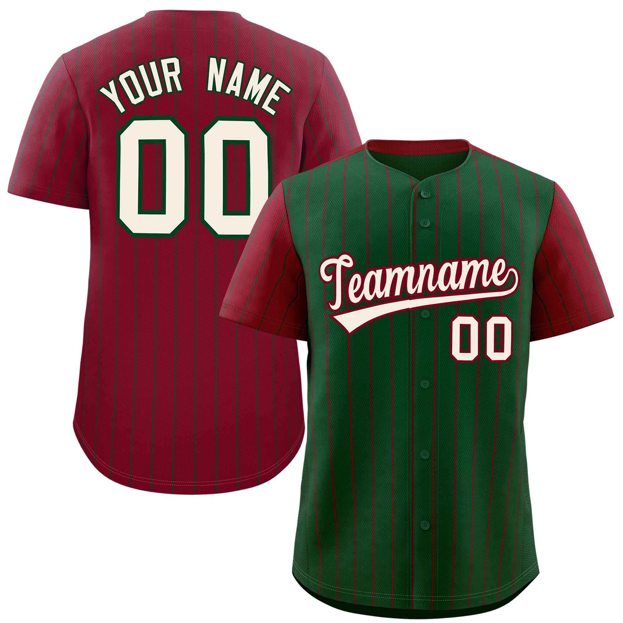 Custom Green Crimson Pinstripe Personalized Raglan Sleeves Authentic Baseball Jersey