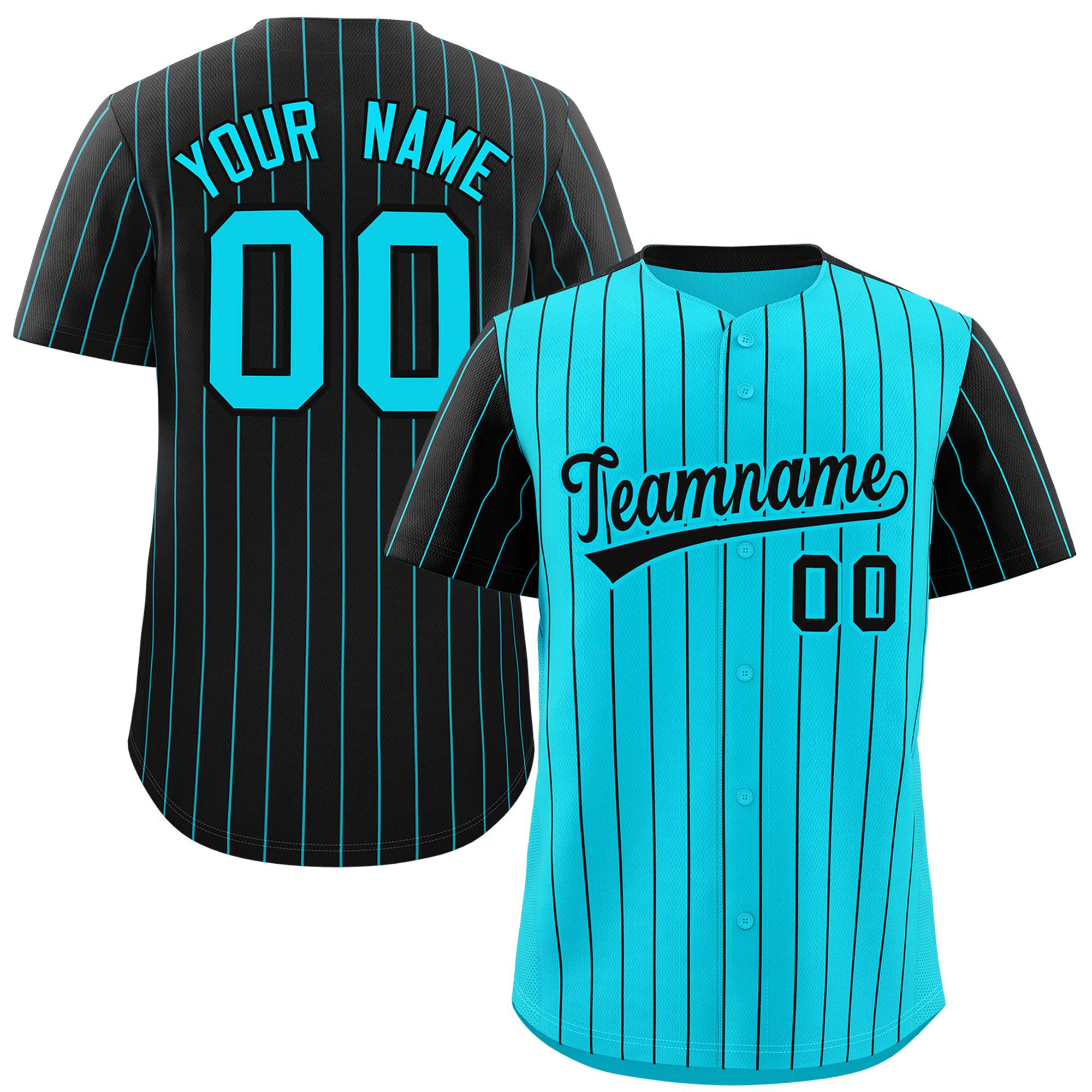 Custom Sky Blue Black Pinstripe Personalized Raglan Sleeves Authentic Baseball Jersey