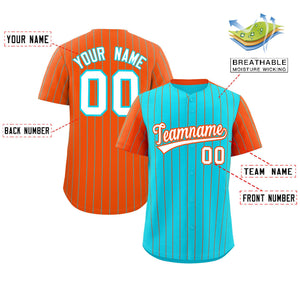 Custom Sky Blue Orange Pinstripe Personalized Raglan Sleeves Authentic Baseball Jersey