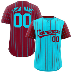 Custom Sky Blue Crimson Pinstripe Personalized Raglan Sleeves Authentic Baseball Jersey