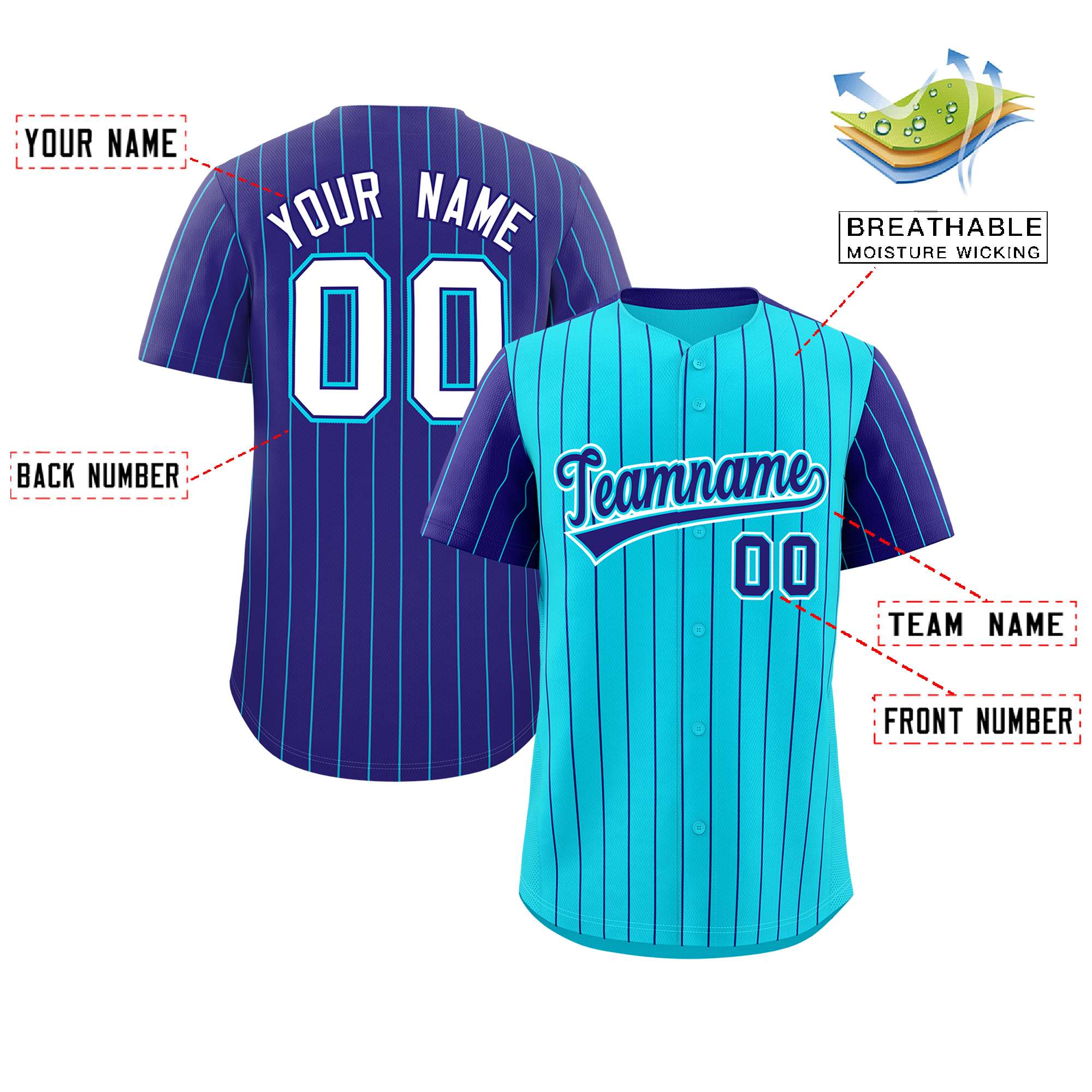 Custom Sky Blue Purple Pinstripe Personalized Raglan Sleeves Authentic Baseball Jersey