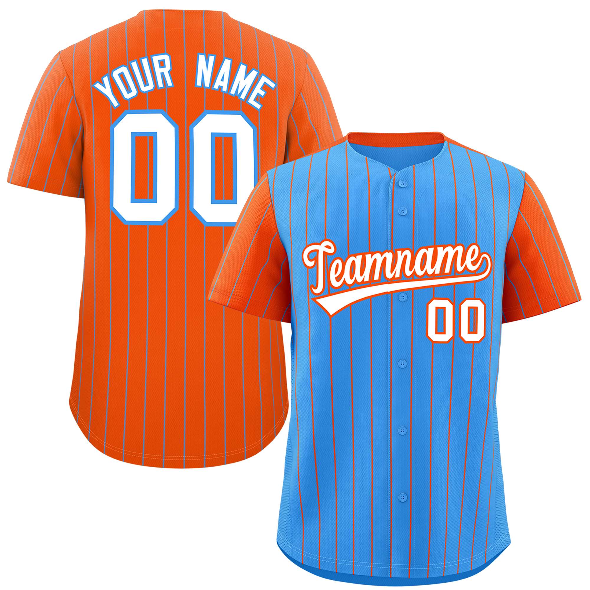 Custom Powder Blue Orange Pinstripe Personalized Raglan Sleeves Authentic Baseball Jersey