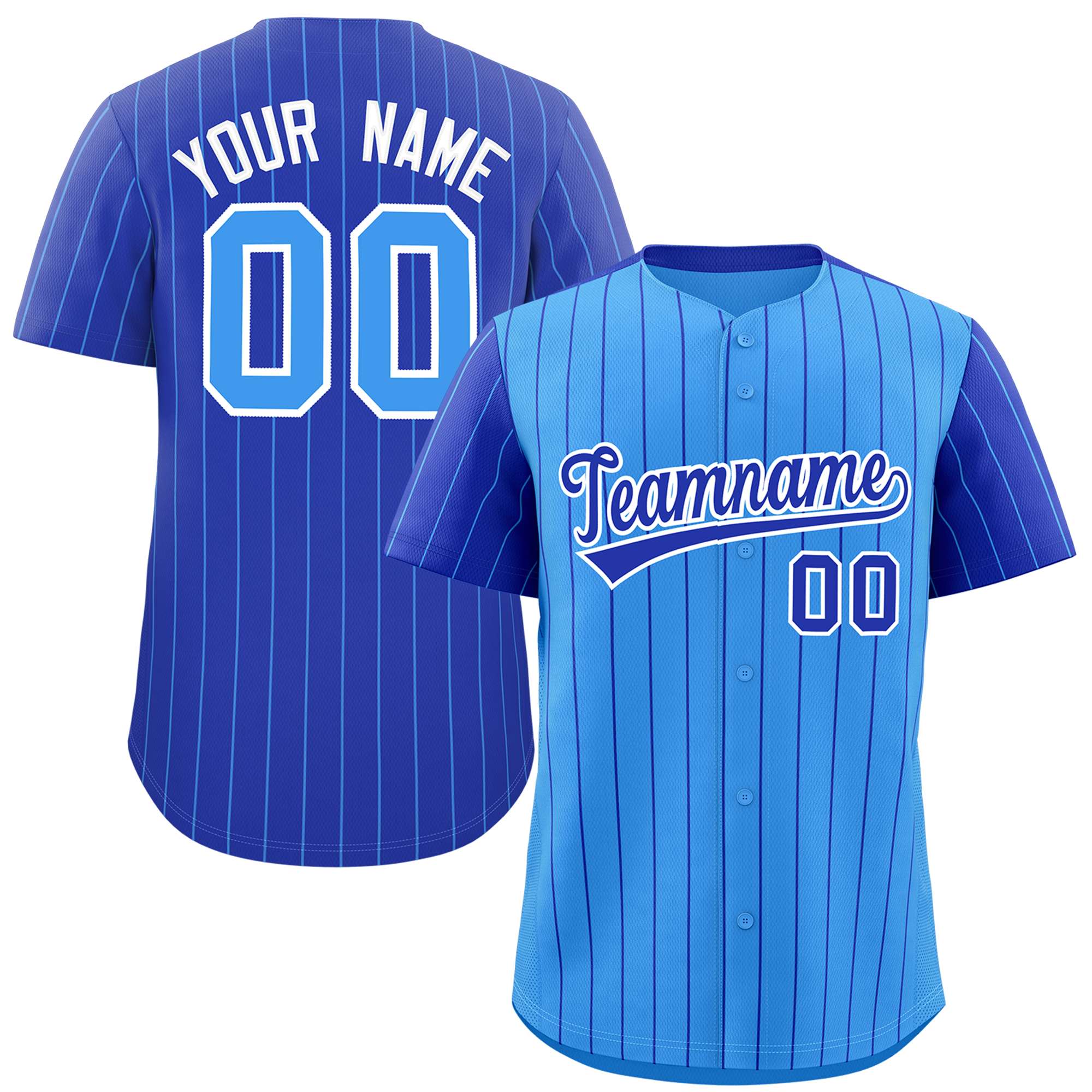 Custom Powder Blue Royal Pinstripe Personalized Raglan Sleeves Authentic Baseball Jersey