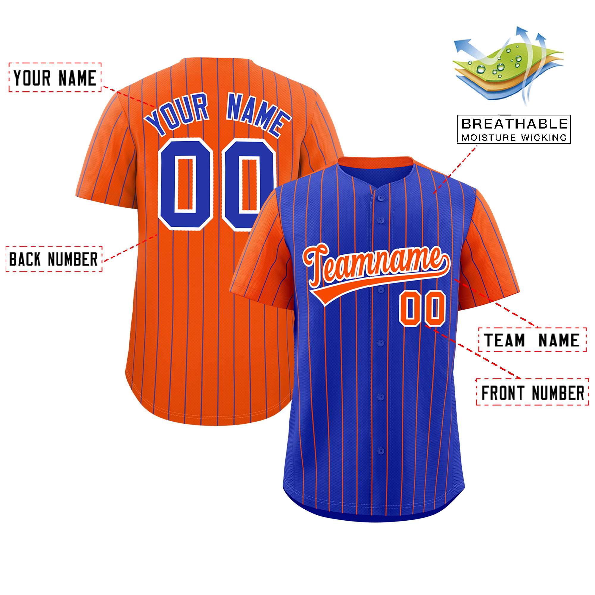 Custom Royal Orange Pinstripe Personalized Raglan Sleeves Authentic Baseball Jersey