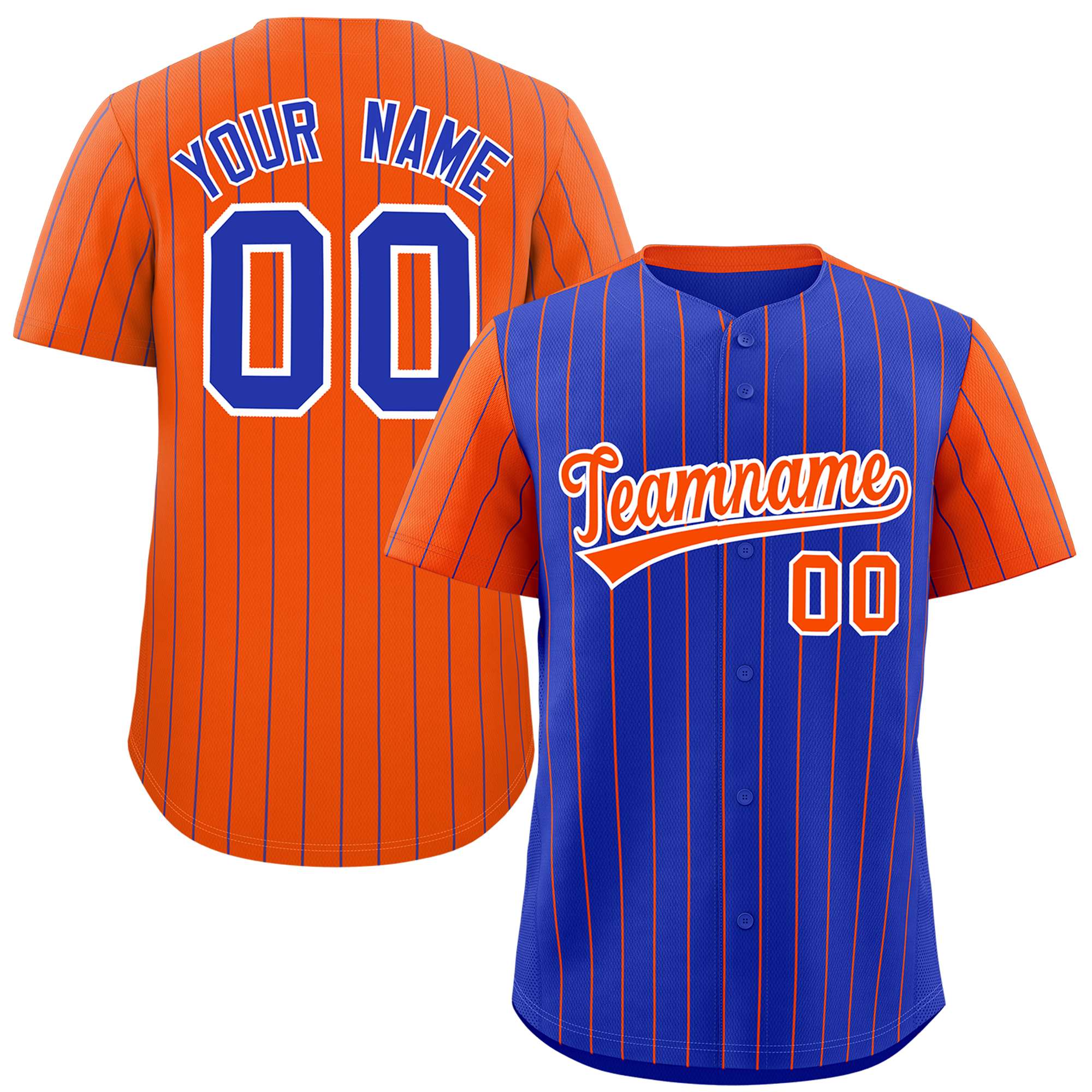 Custom Royal Orange Pinstripe Personalized Raglan Sleeves Authentic Baseball Jersey