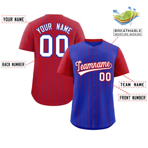 Custom Royal Red Pinstripe Personalized Raglan Sleeves Authentic Baseball Jersey