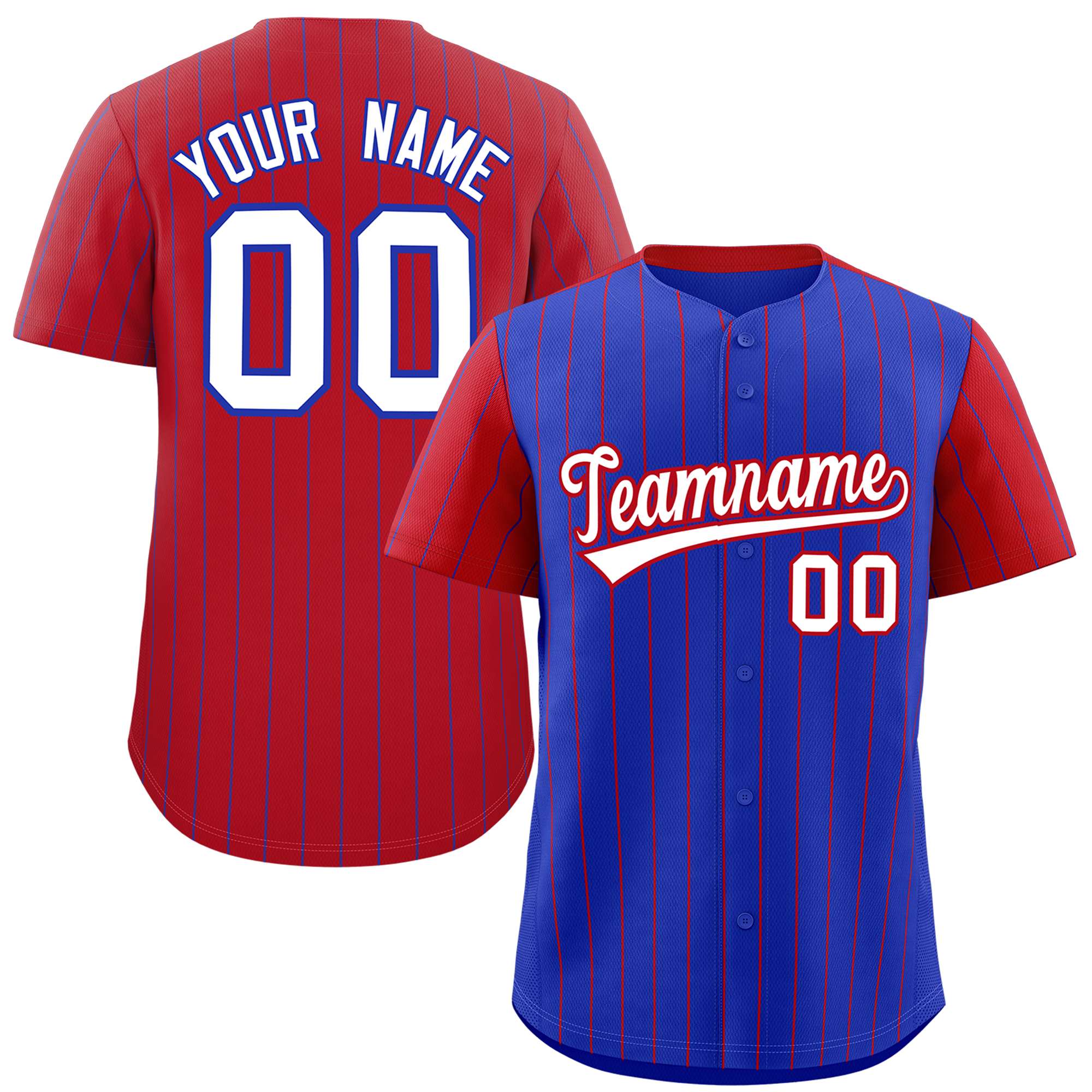 Custom Royal Red Pinstripe Personalized Raglan Sleeves Authentic Baseball Jersey