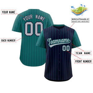 Custom Navy Midnight Green Pinstripe Personalized Raglan Sleeves Authentic Baseball Jersey