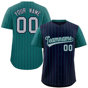 Custom Navy Midnight Green Pinstripe Personalized Raglan Sleeves Authentic Baseball Jersey