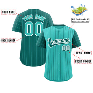 Custom Bright Green Aqua Pinstripe Personalized Raglan Sleeves Authentic Baseball Jersey