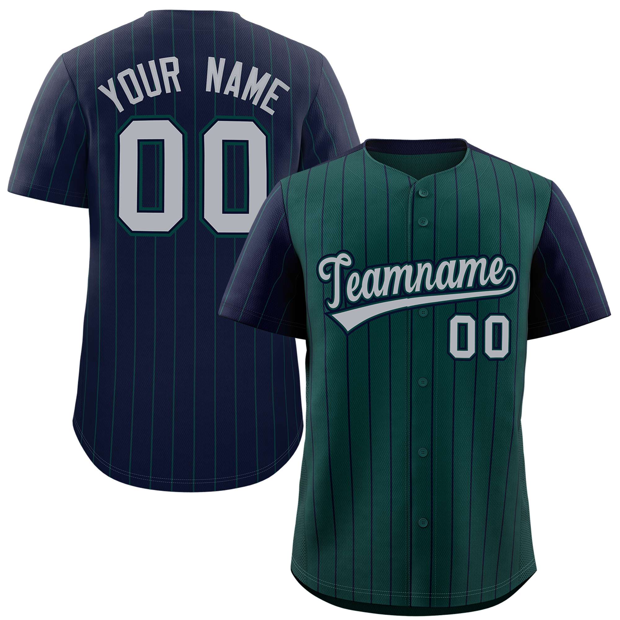 Custom Midnight Green Navy Pinstripe Personalized Raglan Sleeves Authentic Baseball Jersey