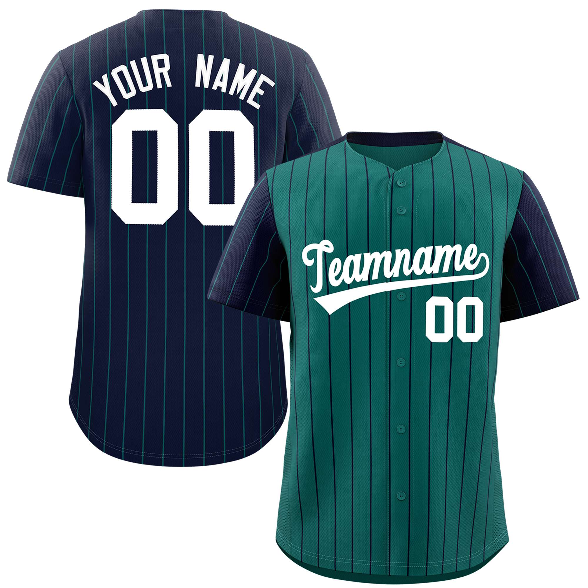 Custom Aqua Navy Pinstripe Personalized Raglan Sleeves Authentic Baseball Jersey