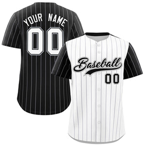 Custom White Black Pinstripe Personalized Raglan Sleeves Authentic Baseball Jersey