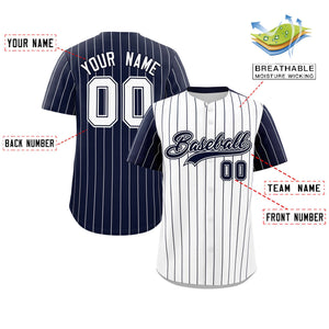 Custom White Navy Pinstripe Personalized Raglan Sleeves Authentic Baseball Jersey