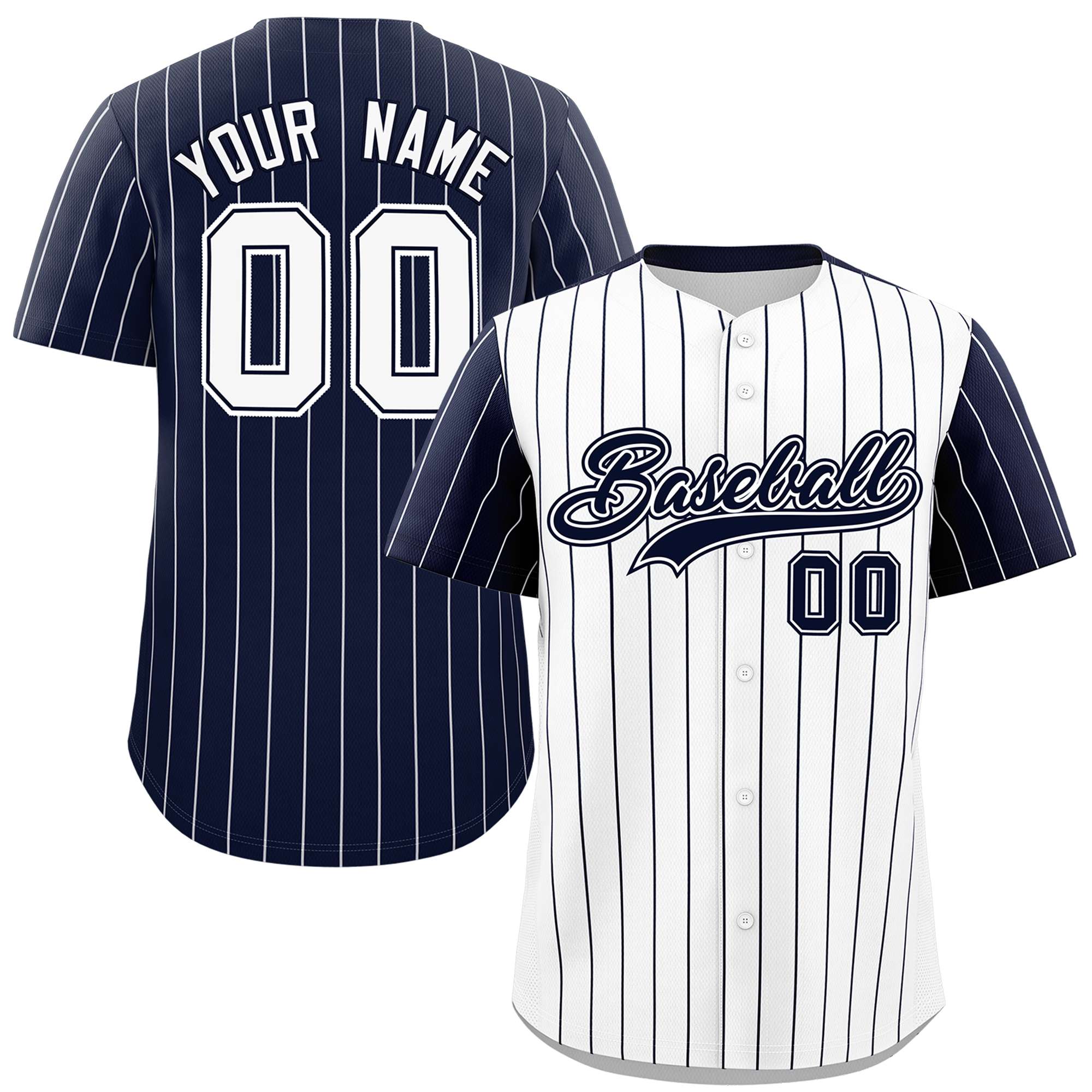 Custom White Navy Pinstripe Personalized Raglan Sleeves Authentic Baseball Jersey