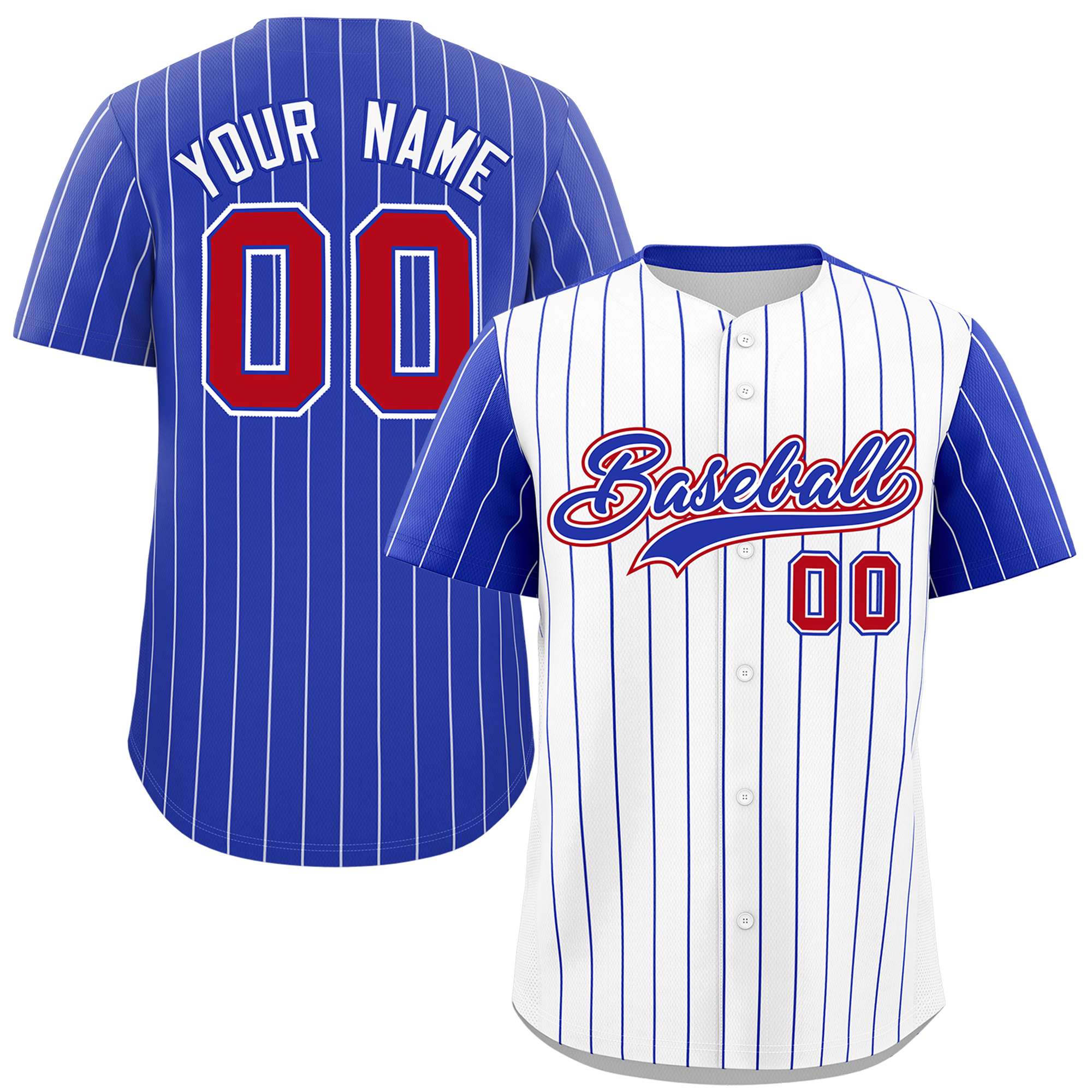 Custom White Royal Pinstripe Personalized Raglan Sleeves Authentic Baseball Jersey