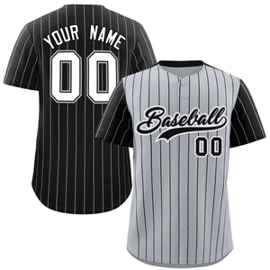 Custom Gray Black Pinstripe Personalized Raglan Sleeves Authentic Baseball Jersey