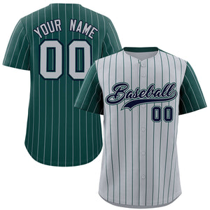 Custom Gray Midnight Green Pinstripe Personalized Raglan Sleeves Authentic Baseball Jersey