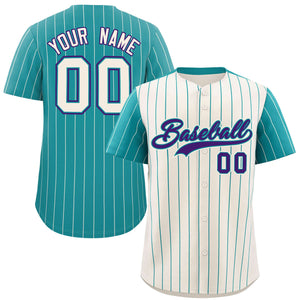 Custom Cream Aqua Pinstripe Personalized Raglan Sleeves Authentic Baseball Jersey