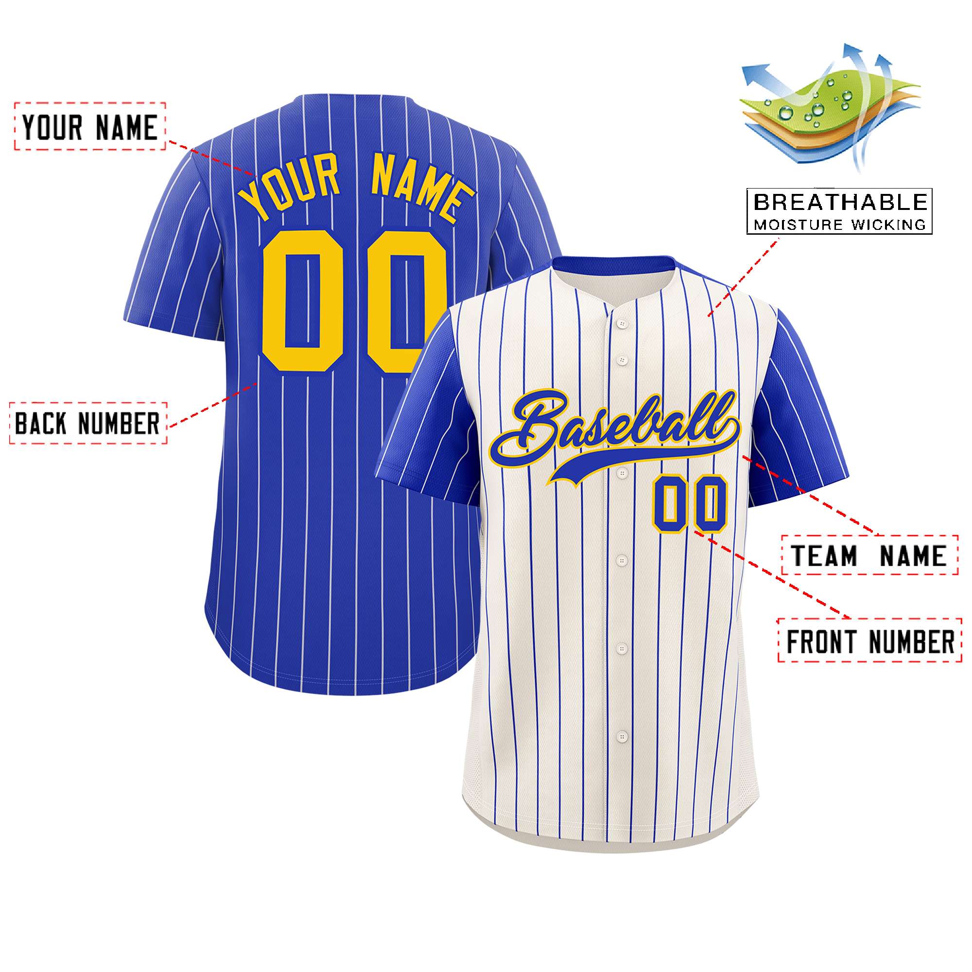 Custom Cream Royal Pinstripe Personalized Raglan Sleeves Authentic Baseball Jersey