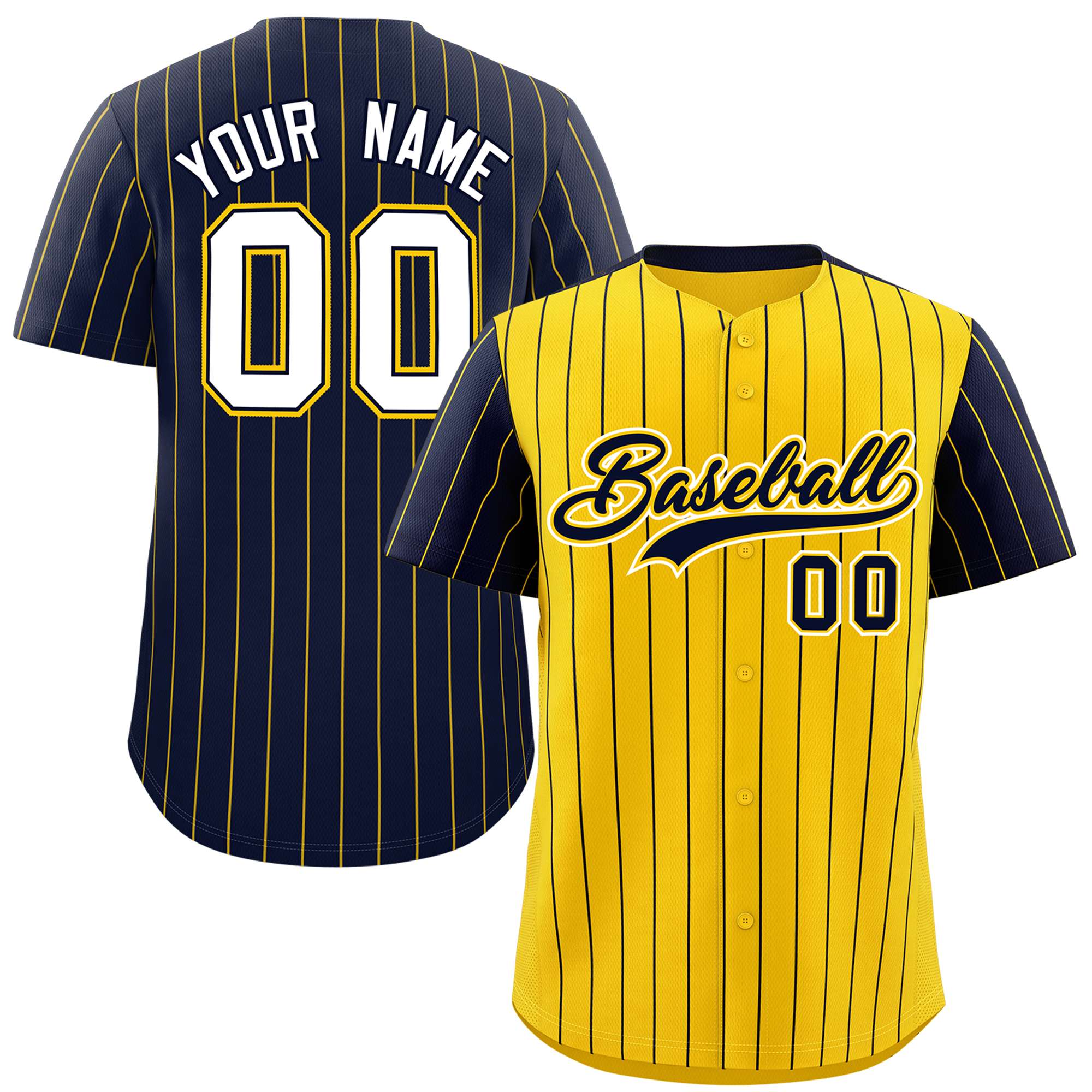 Custom Gold Navy Pinstripe Personalized Raglan Sleeves Authentic Baseball Jersey