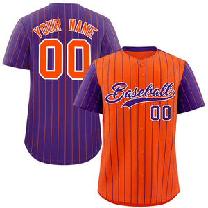 Custom Orange Purple Pinstripe Personalized Raglan Sleeves Authentic Baseball Jersey