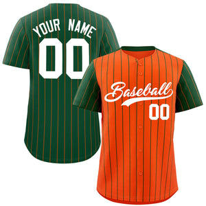 Custom Orange Green Pinstripe Personalized Raglan Sleeves Authentic Baseball Jersey