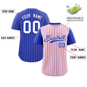 Custom Light Pink Royal Pinstripe Personalized Raglan Sleeves Authentic Baseball Jersey